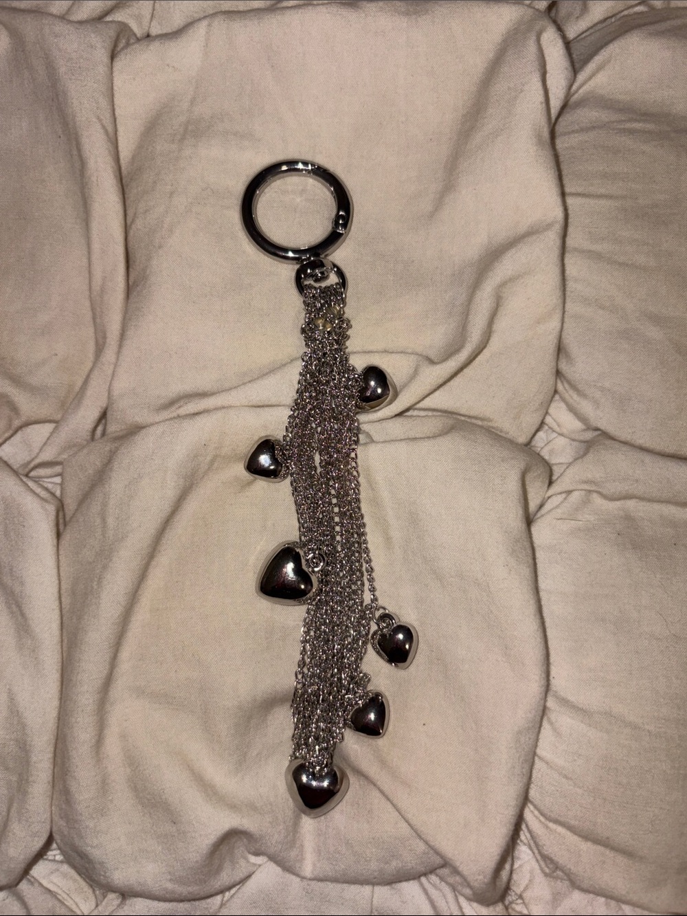 Free People Silver Cascading Hearts Bag Charm Keyring